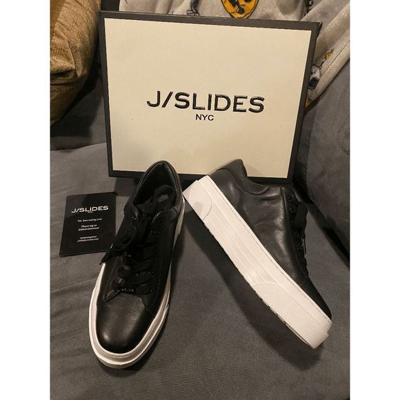 J/Slides NIB AMANDA Black Leather Platform Sneaker Shoes, Size 9, MSRP $169 - Picture 7 of 14